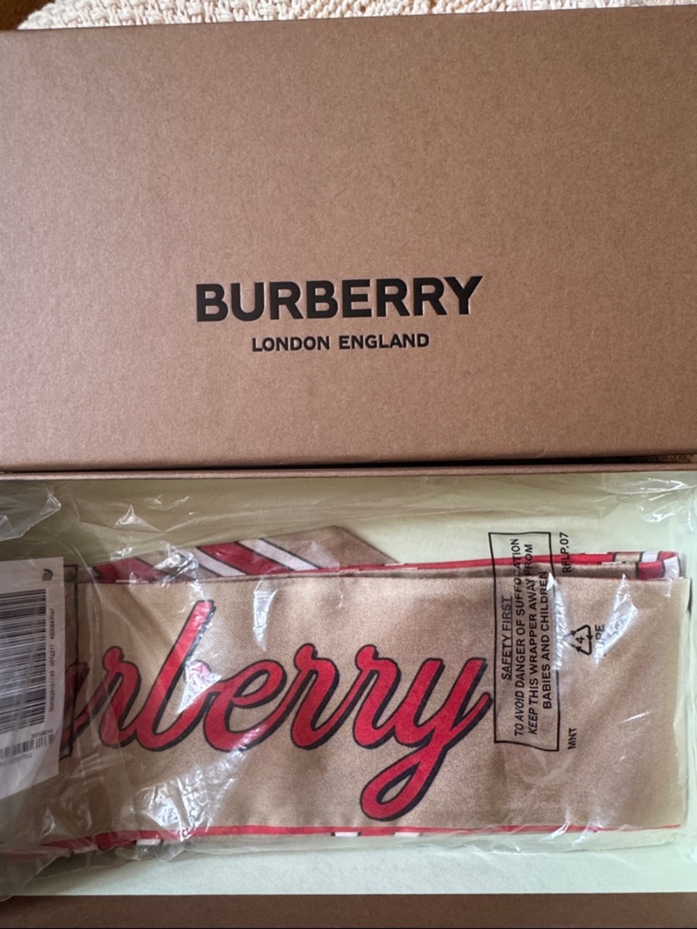 Burberry Beige and Pink Logo Silk Scarf // article # 8057382 1 // archive beige